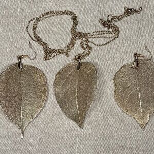 Electroplated Gold Tone Leaf Earrings and Necklace Set
